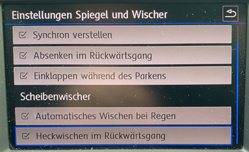 Automatische Aktivierung des Heckscheibenwischers bei aktivem Frontwischer ab Stufe 2